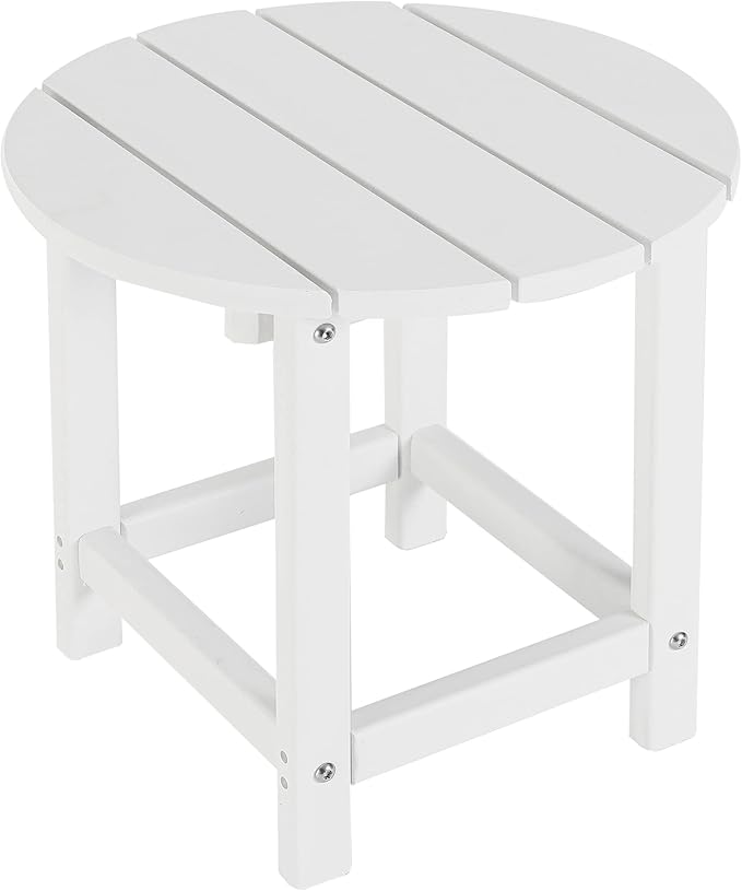 LZRS Round Adirondack Patio Side Table End Table, Outdoor Side Tables for Patio, Backyard,Pool, Indoor Companion, Easy Maintenance & Weather Resistant(White)
