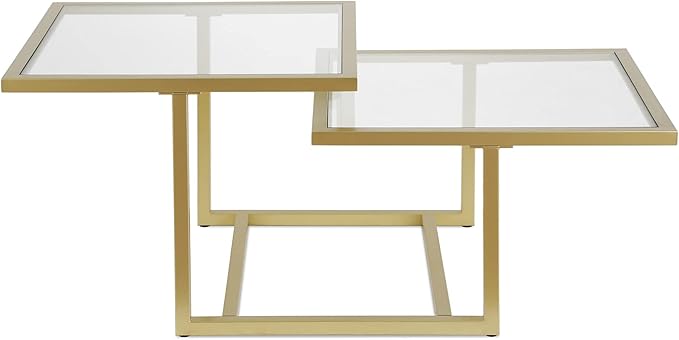 Henn&Hart 43" Wide Square Coffee Table in Brass, Modern coffee tables for living room, studio apartment essentials