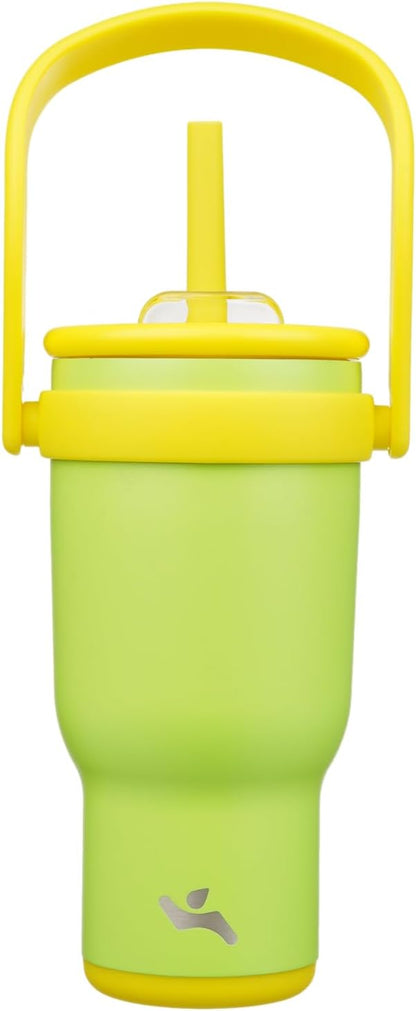 30 oz Tumbler with Side Handle, Insulated Water Bottle with Straw and 2 in 1 Lid, Stainless Steel Cup Travel Coffee Mug for Sports Office Gym,Lime
