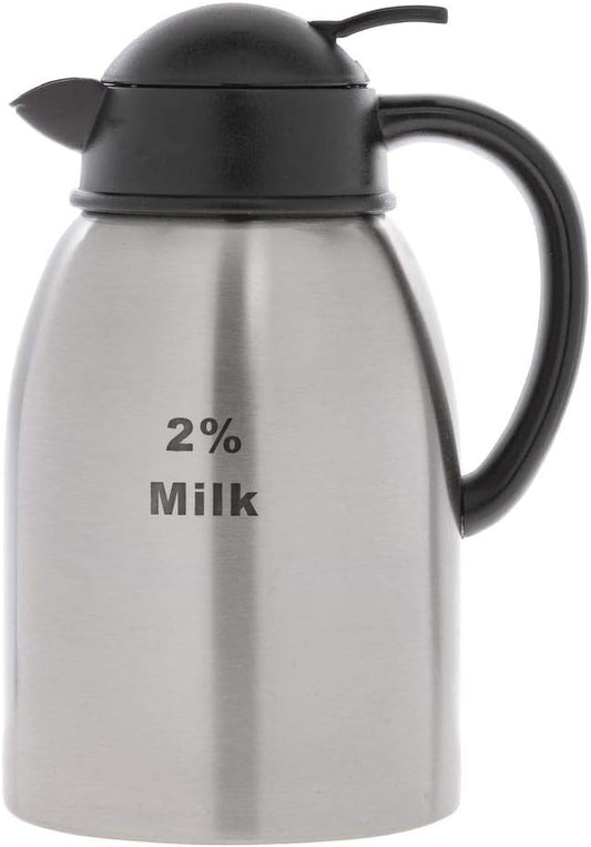 HUBERT Coffee Cream Server 1.9 L Stainless Steel Etched with 2% Milk Imprint