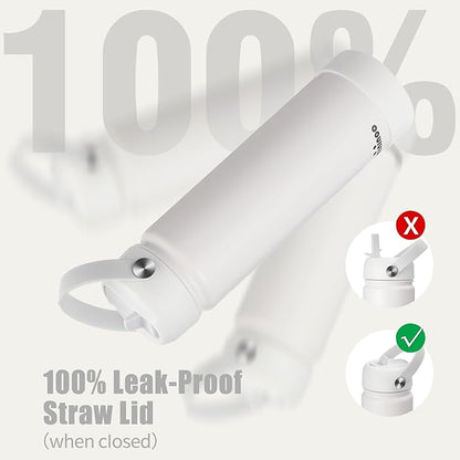 mininoo Insulated Stainless Steel Water Bottle with Straw and Lid for Sports, 24 oz, White
