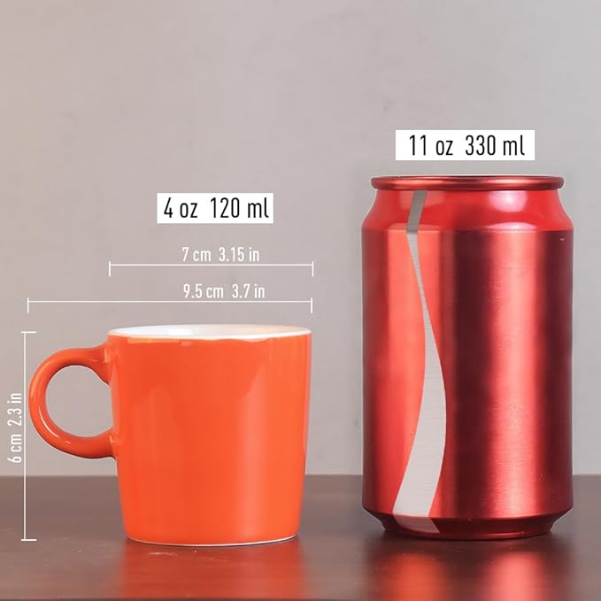 homEdge Mini Porcelain Espresso Cup, 4 Ounces / 120 ml Tiny Ceramic Coffee Mugs Demitasse for Espresso, Tea- Set of 6, Orange