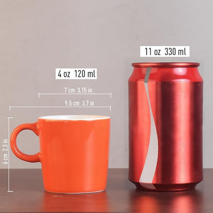 homEdge Mini Porcelain Espresso Cup, 4 Ounces / 120 ml Tiny Ceramic Coffee Mugs Demitasse for Espresso, Tea- Set of 6, Orange