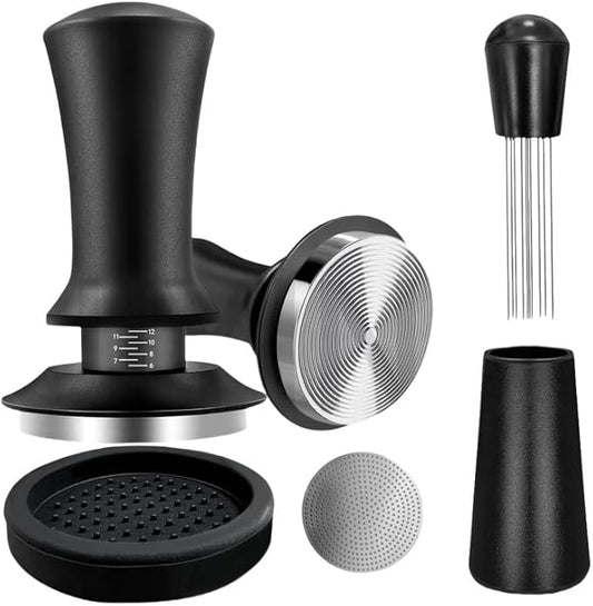 Gmnuiy51mm Coffee Espresso Tamper ，with Stainless Steel Base Tamper ，Silicone Tamper Mat,Black Espresso Distribution Tool， Coffee puck screen