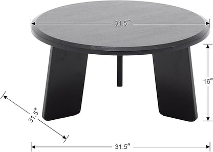 chairus 32 Inches Round Coffee Table Wooden Side Table Cute Circle End Table for Living Room, Home Decor, Balcony, Black