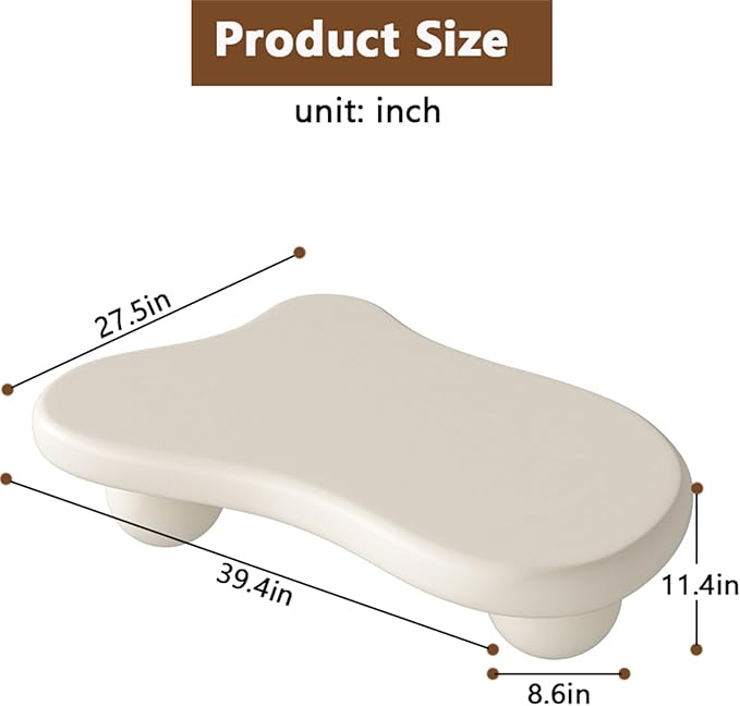 Cloud Coffee Table, Modern Coffee Table for Living Room Apartment, Cartoon Irregular Indoor Tea Table, Cute End Table with Ball 3 Legs, Easy Assemble,White l39.4