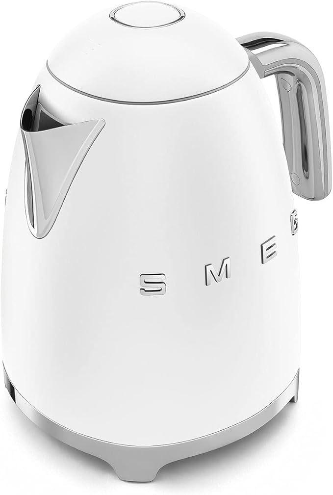 SMEG KLF03 7 Cup Electric Water Kettle, Retro-Style, Soft-Opening Lid, Auto Shut-Off, 360° Swivel Base – White