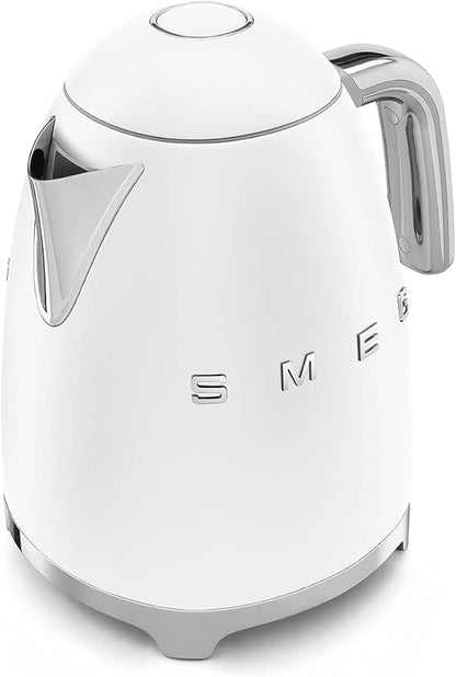 SMEG KLF03 7 Cup Electric Water Kettle, Retro-Style, Soft-Opening Lid, Auto Shut-Off, 360° Swivel Base – White