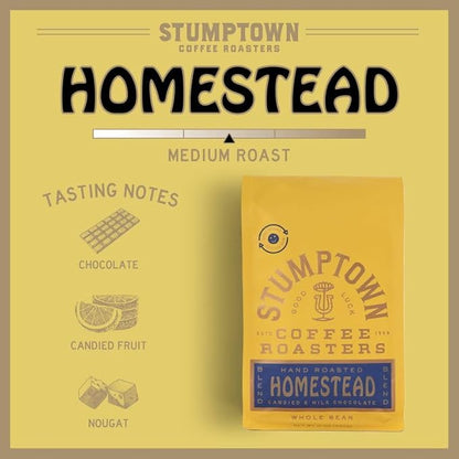 Stumptown Coffee Roasters, Medium Roast Whole Bean Coffee - Homestead Blend, Flavor Notes of Milk Chocolate, Cherry and Orange, 24 Ounces (2 Bags of 12 Ounces)