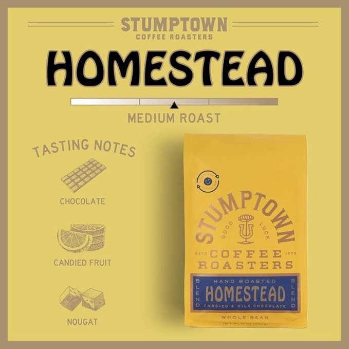 Stumptown Coffee Roasters, Homestead Blend - Whole Bean Coffee - 12 Ounce Bag, Direct Trade Coffee, Flavor Notes of Milk Chocolate, Cherry and Orange