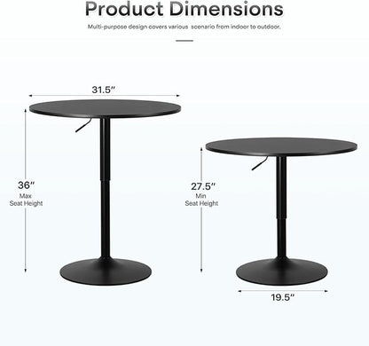Athena Collection Bar Table Modern Round Cocktail Table Height Adjustable, Tall Bistro Pub Table with Sturdy Base, Suitable for Home, Kitchen, Pub, Restaurant, Black