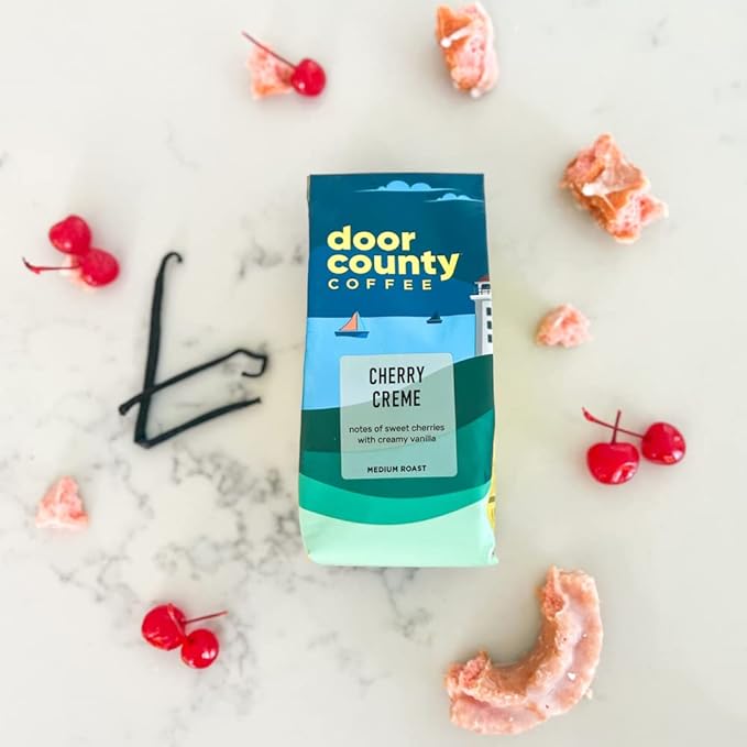 Door County Coffee Cherry Creme Flavored Whole Bean - Medium Roast - 10 oz Bag - 100% Specialty Grade 1 Arabica