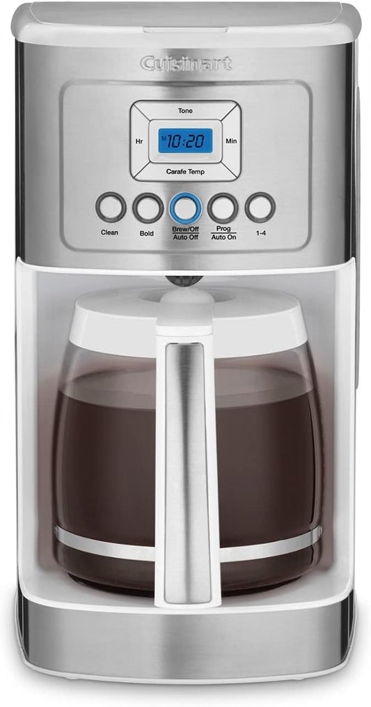 Cuisinart 14-Cup Coffee Maker, Programmable PerfecTemp Glass Carafe Coffee Machine with 1-4 Cup Setting, Brew Strength Control and Brew Pause, Stainless Steel, DCC-3200WNAS, White