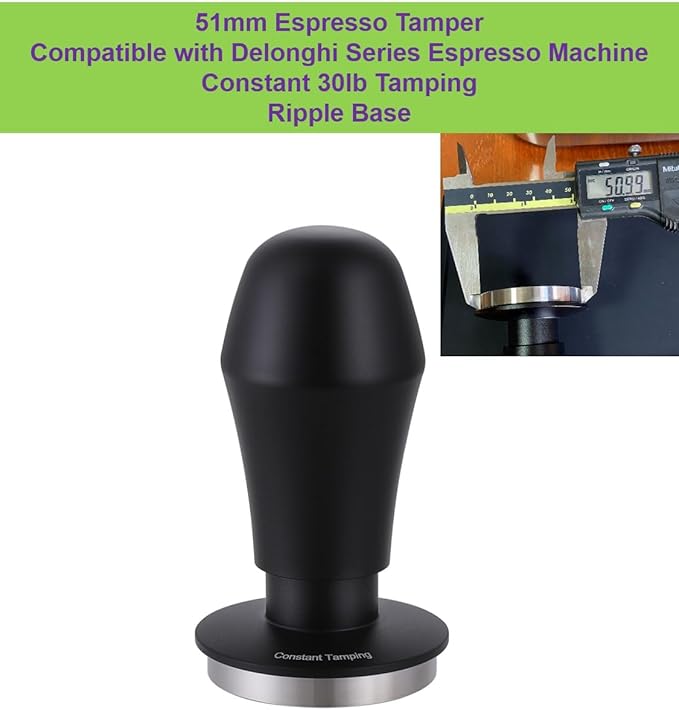 51mm Espresso Tamper 30lbs Load Calibrated Coffee Tamper Stainless Steel Base Hand Tamper for 51mm Bottomless Portafilter Tamper for Espresso Machine-Ripple Base, Black