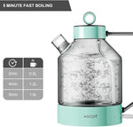 Load image into Gallery viewer, ASCOT Electric Kettle, Glass Electric Tea Kettle Gifts for Men/Women/Family 1.5L 1500W Borosilicate Glass Tea Heater, with Auto Shut-Off and Boil-Dry Protection (Green)