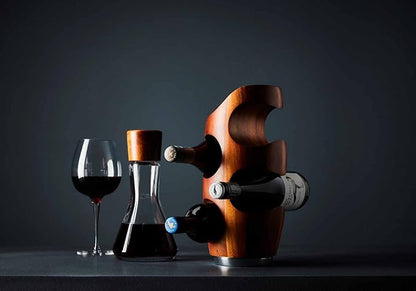 nambe Vie Decanter | Glass Wine Decanter Bottle for Bourbon, Brandy, Juice, and Liquor with Wood Stopper | Made of Glass and Acacia Wood | 10-Inch | Dishwasher Safe | Designed by Chris Granneberg