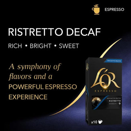 L'OR DECAF Espresso Capsules, 10 Count DECAF Ristretto, Single-Serve Aluminum Coffee Capsules Compatible with the L'OR BARISTA System & *Nespresso Original Machines, 10 Count (Pack of 1)
