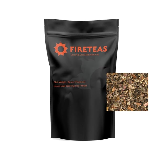 FIRE TEAS Cascara Sagrada & Cocoa Herbal Tea - Organic Cascara Sagrada Bark, Cocoa Nibs, Cinnamon, Ginger - Laxative, Cooling -