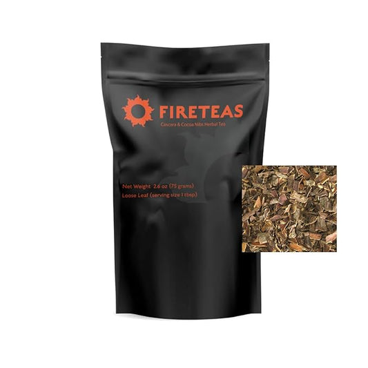 FIRE TEAS Cascara Sagrada & Cocoa Herbal Tea - Organic Cascara Sagrada Bark, Cocoa Nibs, Cinnamon, Ginger - Laxative, Cooling -