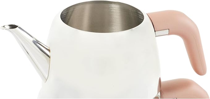 Korkmaz Bella Nora Retro Stainless Steel Tea Pot Set, Tea Kettle for Stove Top, Induction Compatible Capsulated Base (Rose Gold)
