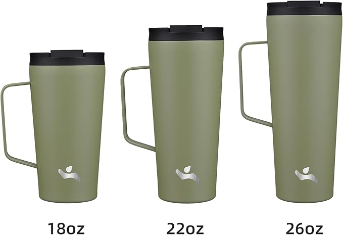 Insulated Tumbler with Handle and Straw, 26 OZ Travel Coffee Mug Stainless Steel Cup Metal Water Bottle,Camp Green