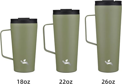 Insulated Tumbler with Handle and Straw, 18 OZ Travel Coffee Mug Stainless Steel Cup Metal Water Bottle,Camp Green