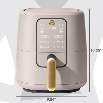 Beautiful 3-Quart Digital Air Fryer with TurboCrisp Technology by Drew Barrymore – 4 Preset Functions, 1200W Power, Non-Stick Coating, Dishwasher Safe Basket (Porcini Taupe)