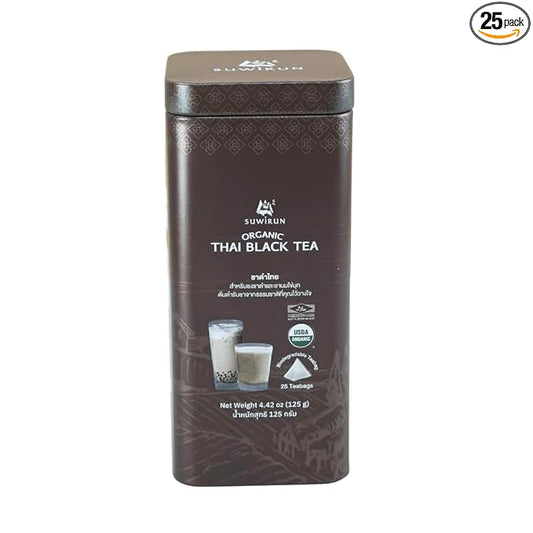 Suwirun Organic Assam Thai Black Tea 25 Bags – Bold, Smooth & Aromatic – Premium Quality, No Additives – Perfect for Hot, Iced & Thai Milk Tea