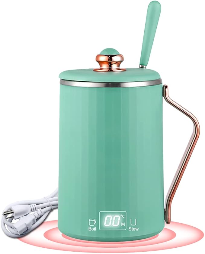 WOOLALA 110V Electric Kettle Stew Cup with Digital Screen, 450ML Small Slow Cooker Personal Health Cup - 7Mins Fast Boiling with Temperature Control, Timer for Home/Office/Travel