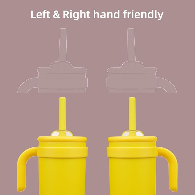 14 oz Tumbler with Side Handle, Insulated Water Bottle with Straw and 2 in 1 Lid, Stainless Steel Cup Travel Coffee Mug for Sports Office Gym,Yellow