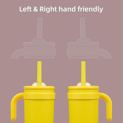 14 oz Tumbler with Side Handle, Insulated Water Bottle with Straw and 2 in 1 Lid, Stainless Steel Cup Travel Coffee Mug for Sports Office Gym,Yellow