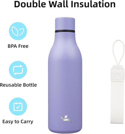 Insulated Water Bottle with Strap,18 oz Double Wall Stainless Steel Vacuum Bottles Metal Water Flask,Wisteria