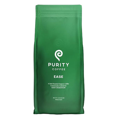 Purity Coffee EASE Dark Roast Low Acid Organic Coffee - USDA Certified Organic Specialty Grade Arabica Whole Bean Coffee - Third Party Tested for Mold, Mycotoxins and Pesticides - 5 lb Bag