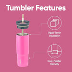 Load image into Gallery viewer, Owala Stainless Steel Triple Layer Insulated Travel Tumbler with Spill Resistant Lid and Straw, BPA Free, 24 oz, Brown/Pink (Watermelon Breeze)