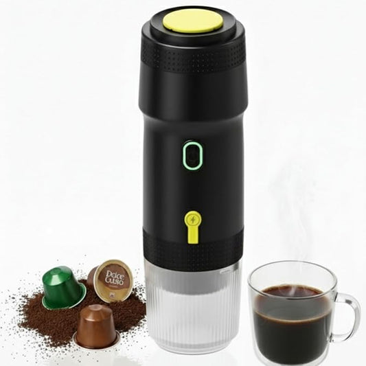 Portable Espresso Maker – 20 Bar Pressure Mini Coffee Machine, Battery Operated, Compatible with Ground Coffee and Select Pods, Includes Car Charger, for Hot & Iced Coffee (Black)