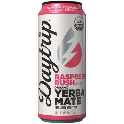 Daytrip Organic Yerba Mate Energy Drink- Clean, Plant Based Caffeine (200mg) with Adaptogenic Mushrooms and Green Tea for Focus and Brain Fog - Low Calorie, Low Sugar (12 Pack Case)