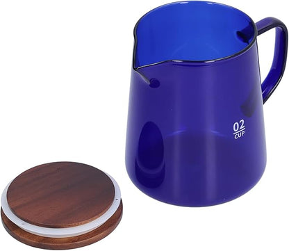 Glass Coffee Server, 500ml Coffee Pour over Carafe Pour over Coffee Pot Coffee Glass Pot with Wooden Lid for Home Office(Blue)