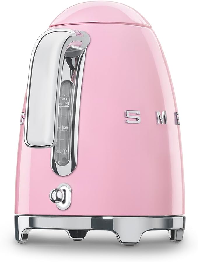 SMEG 50's Retro Style Electric Water Kettle with Automatic Shutoff, Removable Base, and Water Indicator, KLF03PKUS, Pink