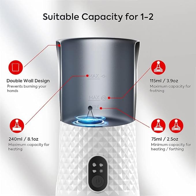 Milk Frother Electric,Syslux 4 IN 1 Automatic Warm and Cold Milk Foamer,Quiet Operation,Effortless Foam,Unique Diamond Design,Temperature Control,for Coffee Latte, Cappuccino,Macchiato,Chocolate