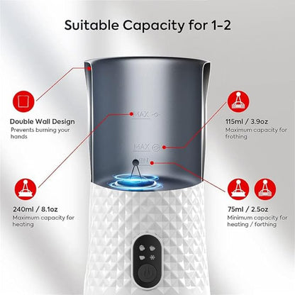 Milk Frother Electric,Syslux 4 IN 1 Automatic Warm and Cold Milk Foamer,Quiet Operation,Effortless Foam,Unique Diamond Design,Temperature Control,for Coffee Latte, Cappuccino,Macchiato,Chocolate