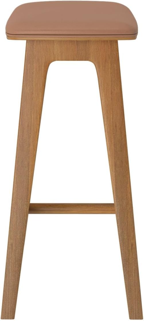 Plank+Beam Beryl Counter Height Stool - Mid-Century Modern Rubberwood Bar Stool with Faux Leather Seat, Metal Footrest, Easy Assembly, Pecan/Toffee