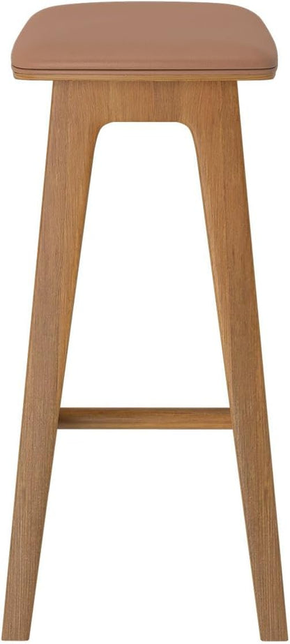 Plank+Beam Beryl Counter Height Stool - Mid-Century Modern Rubberwood Bar Stool with Faux Leather Seat, Metal Footrest, Easy Assembly, Pecan/Toffee