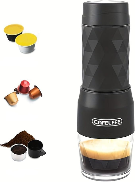 Portable Coffee Maker,3 in 1 Manual Espresso Machine,Compatible with Nes Original Capsule, DG Pods & Ground Coffee,Suitable for Hiking,Fishing,Camping,Backpacking or Gift for beginner