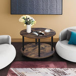 Load image into Gallery viewer, Small Round Coffee Table for Small Space, 23.5" 2-Tier Rustic Brown Wooden Coffee Table with Open Storage for Living Room/Balcony/Office, Metal Legs, Easy to Assemble