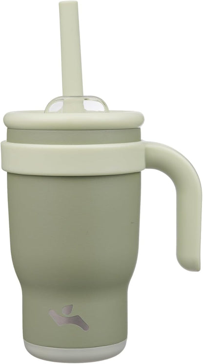 14 oz Tumbler with Side Handle, Insulated Water Bottle with Straw and 2 in 1 Lid, Stainless Steel Cup Travel Coffee Mug for Sports Office Gym,Camp Green