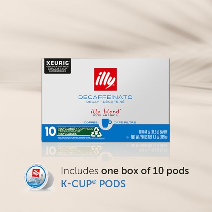 Illy Coffee K Cups - Pods For Keurig Machines – Classico Decaf Roast – Notes of Caramel - Mild, Flavorful & Balanced Flavor - No Preservatives – 10 Count