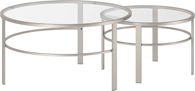 Henn&Hart Round Nested Coffee Table in Satin Nickel, Modern coffee tables for living room, studio apartment essentials, 36" Wide