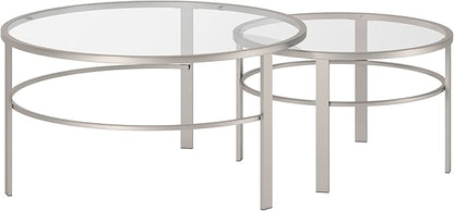 Henn&Hart Round Nested Coffee Table in Satin Nickel, Modern coffee tables for living room, studio apartment essentials, 36" Wide