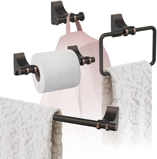 Amerock | Oil Rubbed Bronze | Davenport |Towel Bar | 18 inch (457 mm) | 4 Piece | Bathroom Accessories Set