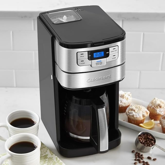 Cuisinart Automatic Grind and Brew 12-Cup Coffeemaker with 1-4 Cup Setting and Auto-Shutoff, Black/Stainless Steel, DGB-400NAS